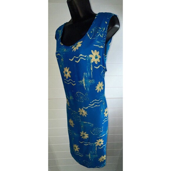 Hawaiian Mumu Dress Beach Y2K Large Womens Fish Sequin Tropical Coastal - Picture 6 of 14